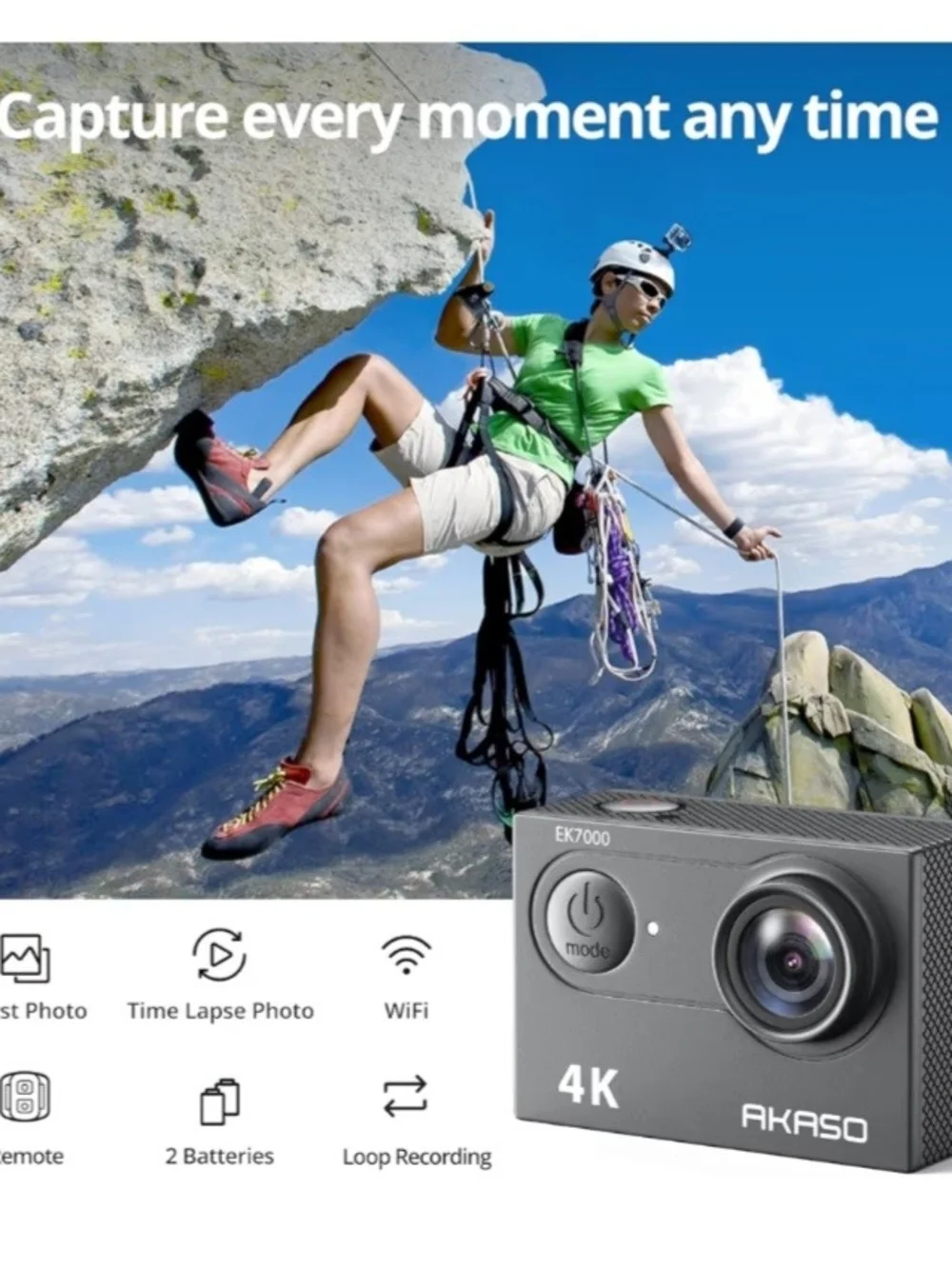 EK7000 4K Action Camera with Wi‑Fi – Black